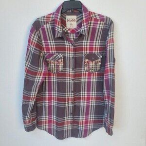 Mudd Flannel - Pink and Gray with sequins pocket - XL